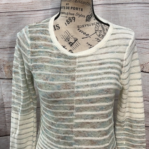 Peace of Cloth Sweater Sequins Crewneck Striped Pop of Sparkle Cotton Linen XS - Picture 2 of 9